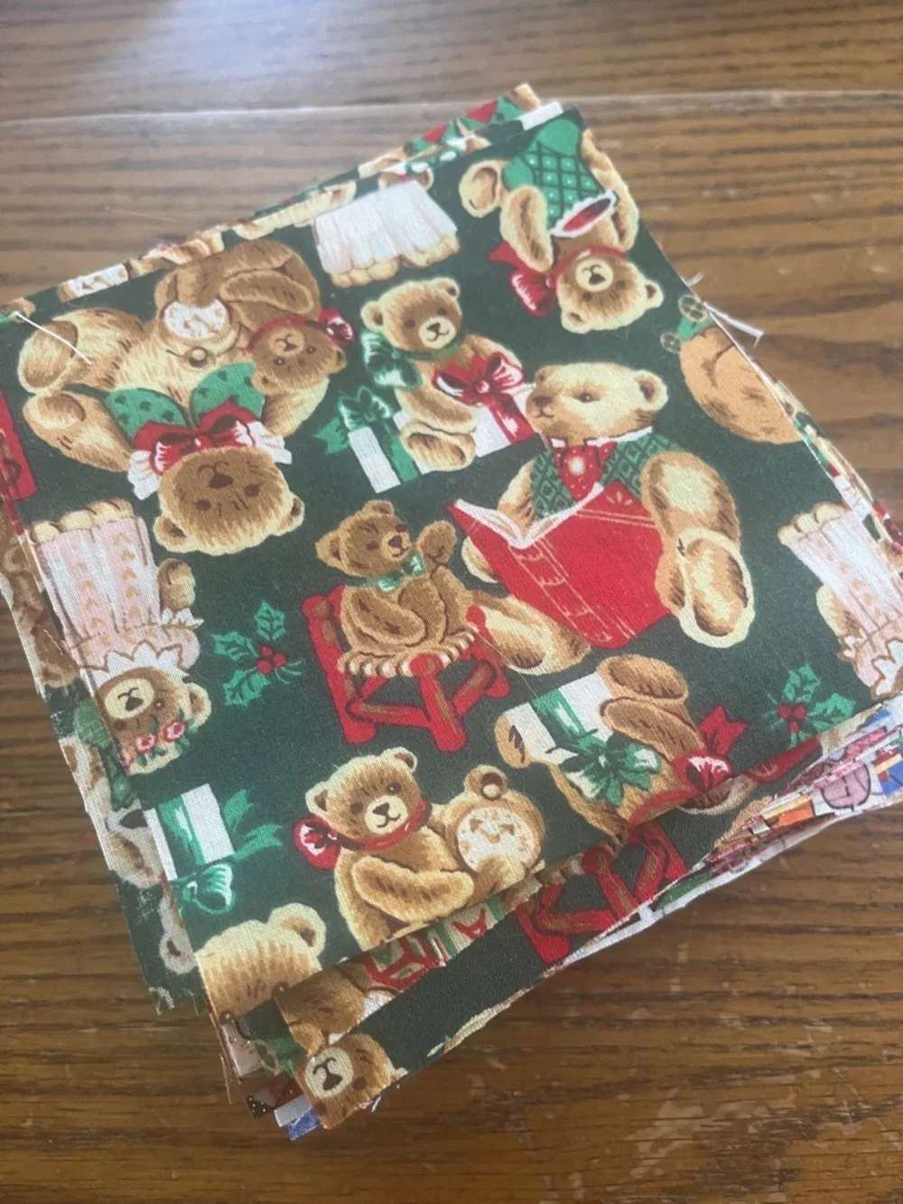 Holiday Christmas Fabric Squares Bundle - Red, Green, Gold, Cream